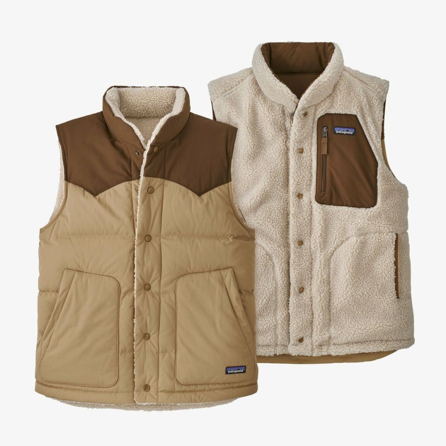 Clothing * | Patagonia Men'S Reversible Bivy Down Vest Classic Tan