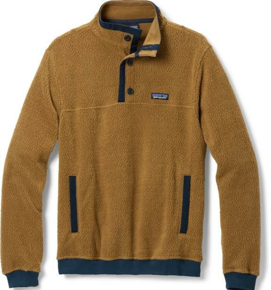 Clothing * | Patagonia Men'S Shearling Fleece Button Pullover Bear Brown & New Navy