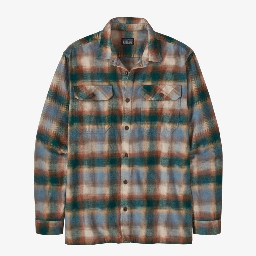 Clothing * | Patagonia Men'S Long-Sleeved Organic Cotton Midweight Fjord Flannel Shirt Northern Lights Plaid: Dark Borealis Green