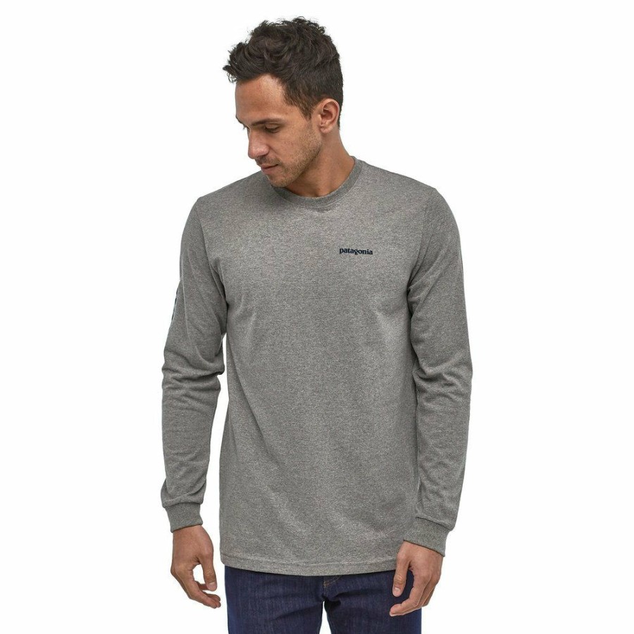 Clothing * | Patagonia Men'S Long-Sleeved Text Logo Cotton/Poly Responsibili-Tee Gray