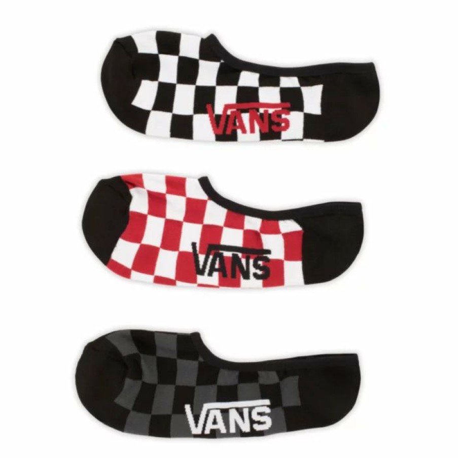 Clothing * | Vans Copy Of Classic Super No Show Socks 3 Pack Red & White Checkerboard Accessories