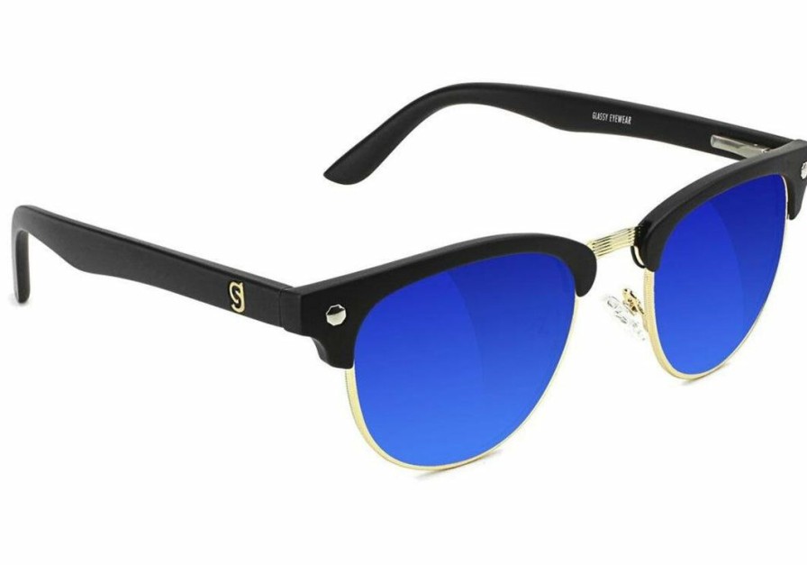 Clothing * | Glassy Morrison Premium Polarized Sunglasses Matte Black & Blue Mirror