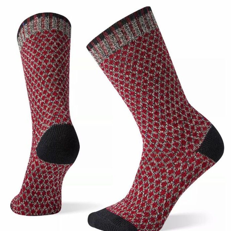 Clothing * | Smartwool Women'S Everyday Popcorn Polka Dot Crew Socks Black-Tibetan Red