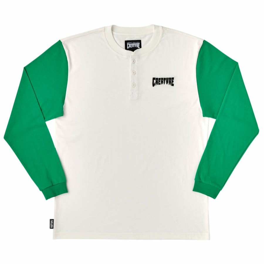 Clothing * | Tees Creature Dealer L/S Henley Top White/Green