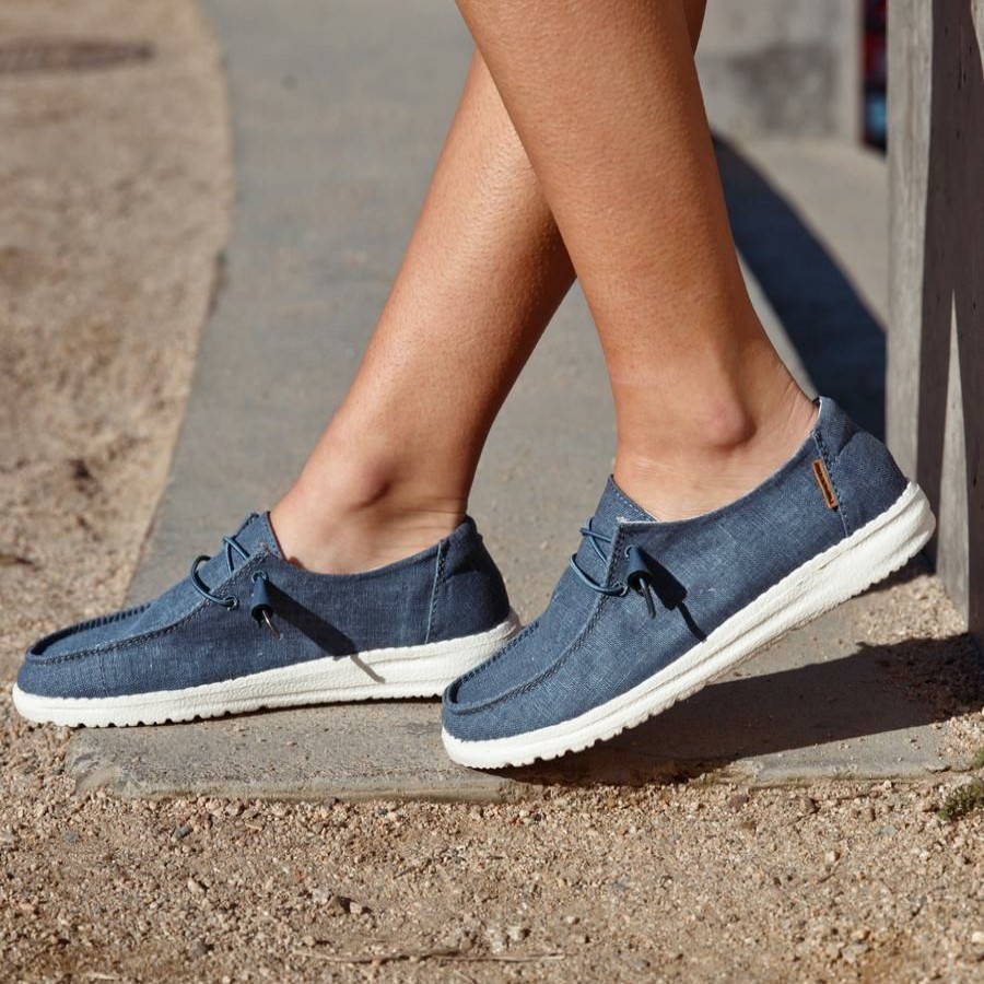 Footwear * | Wendy Chambray Navy White Women'S Hey Dude Shoes