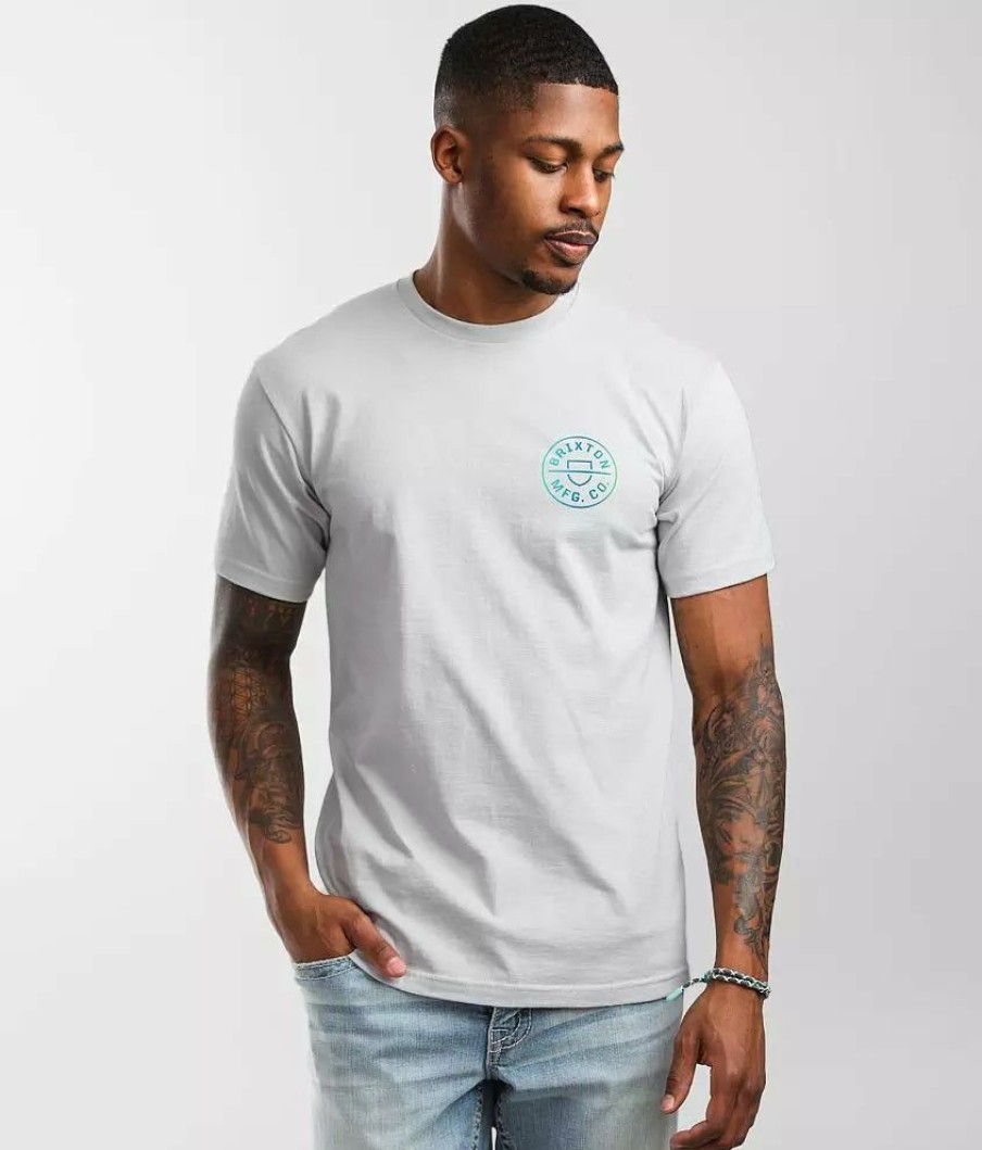 Clothing * | Brixton Crest Ii T-Shirt Silver/ White Cloud Wash