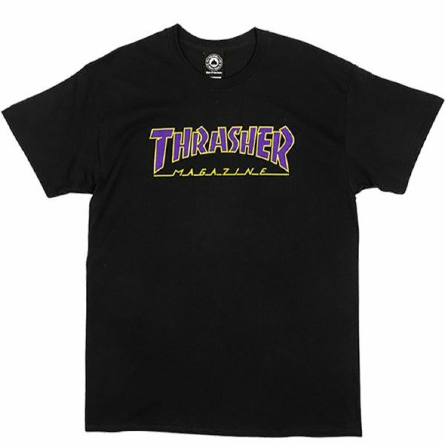 Clothing * | Thrasher Outlined Tee Black & Purple